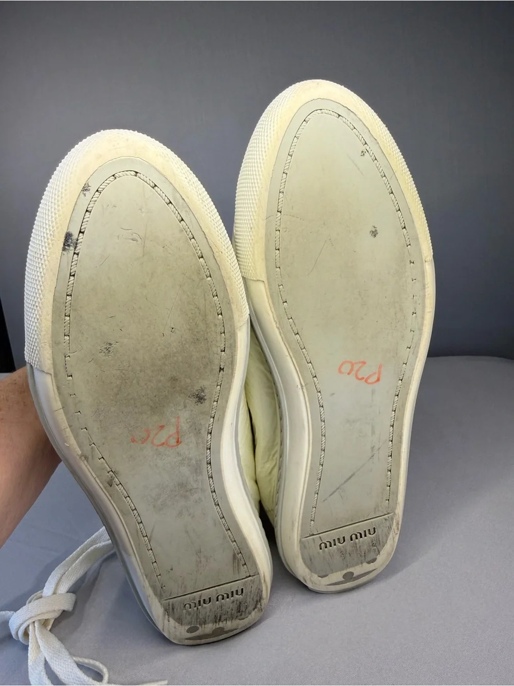 Miu Miu Cream Patent Leather Sneakers with Silver Toe Caps